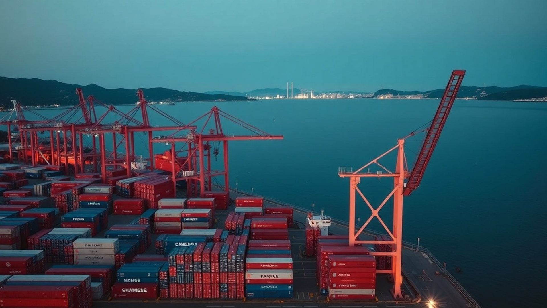 Aerial view of the Port of Vancouver at dawn
